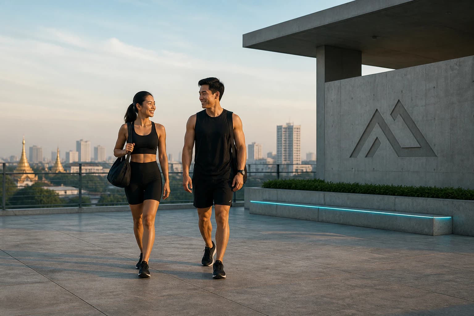 Two Project Peak athletes walking confidently after training in Yangon